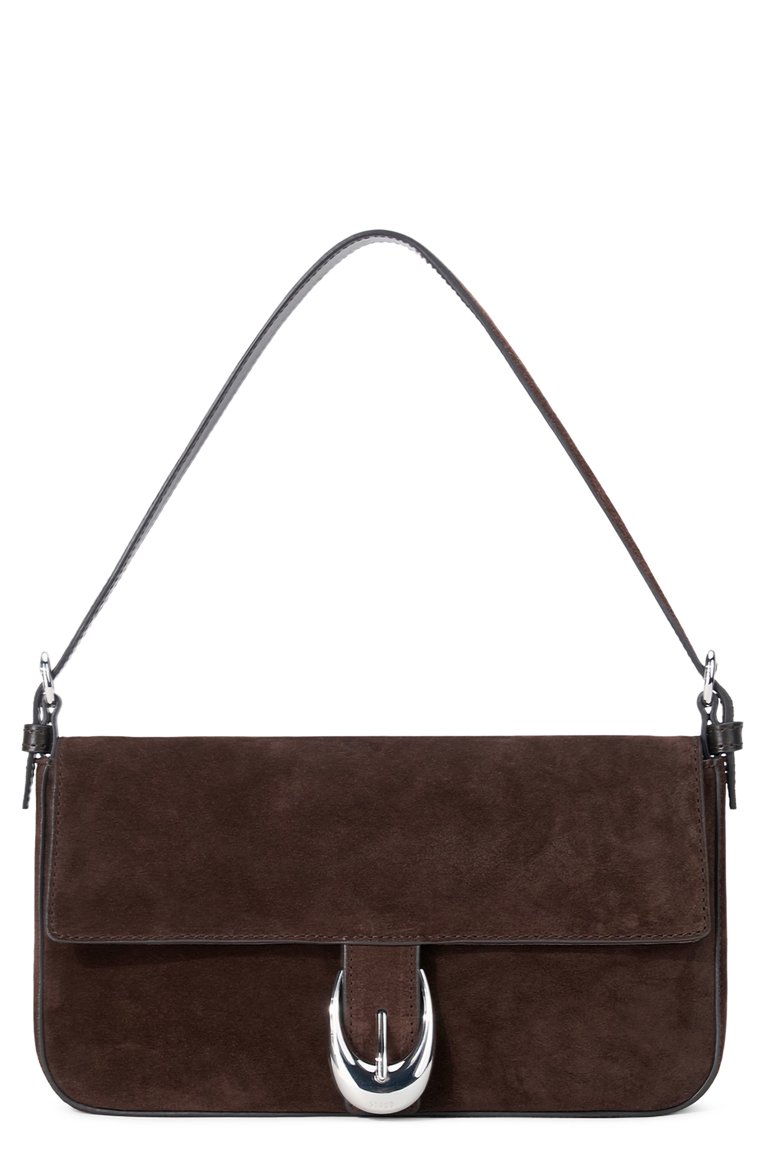 STAUD Harlow Leather Shoulder Bag, Main, color, Espresso