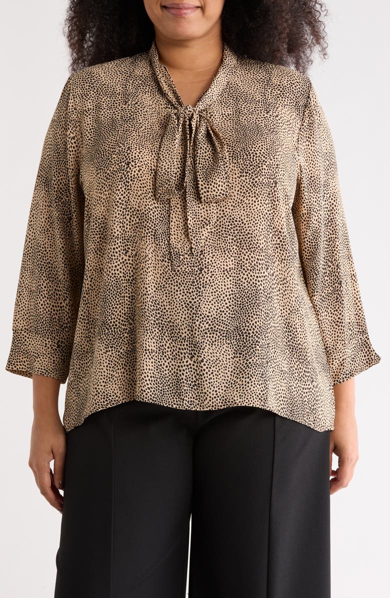 Renee C Animal Print Tie Neck Long Sleeve Top, Main, color, Taupe