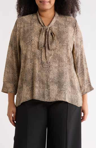 Animal Print Tie Neck Long Sleeve Top