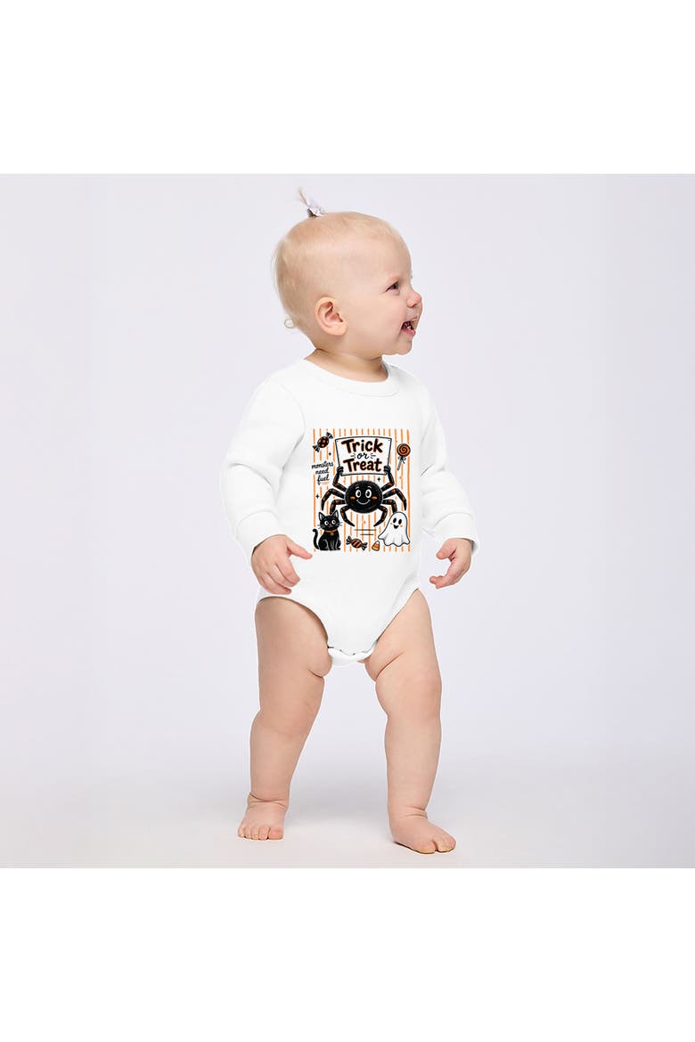 Trick or Treat Spider Stripes Infant Fleece BodySuit, Main, color, White