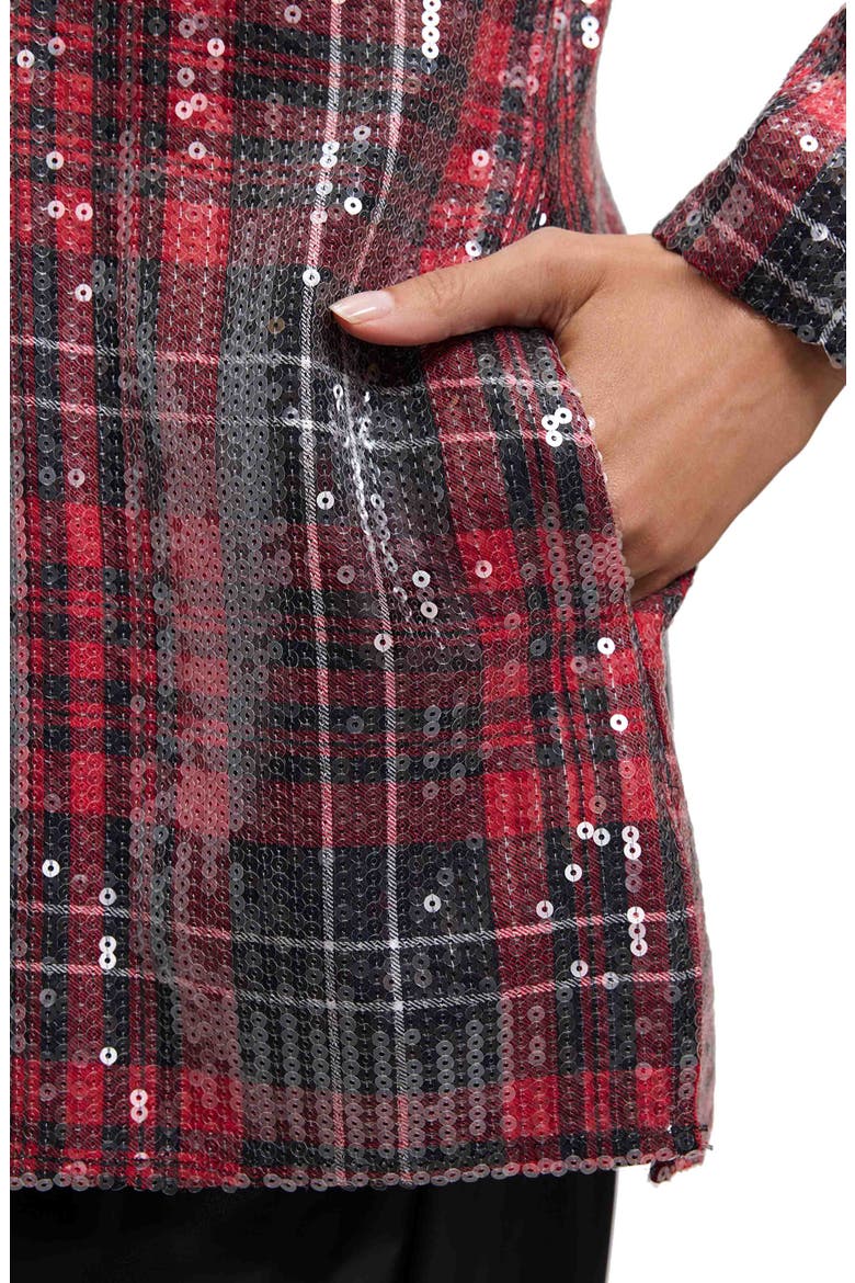 Carolina Plaid Sequin Shirt Jacket, Alternate, color, RED/ MULTI