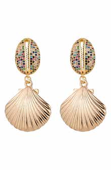EYE CANDY LOS ANGELES 18K Yellow Gold Plated Pave CZ Seashell Drop Earrings