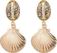EYE CANDY LOS ANGELES 18K Yellow Gold Plated Pave CZ Seashell Drop Earrings