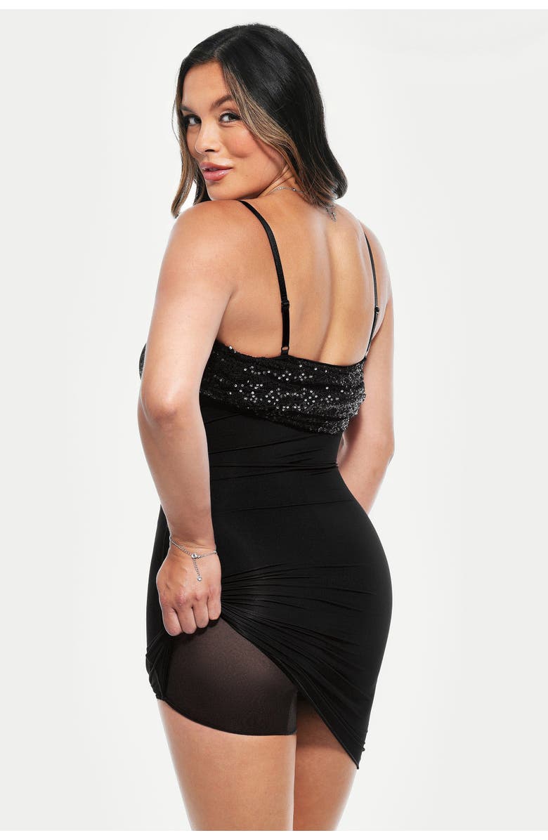 Popilush Sequin Cowl Neck Sculpting Mini Dress, Alternate, color, Classic Black