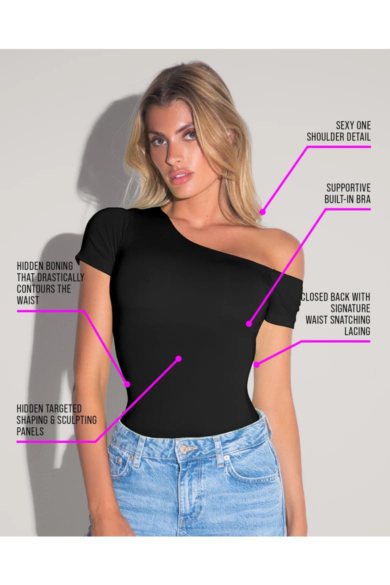 Mega Sculpting One-Shoulder Short Sleeve Top, Alternate, color, Black