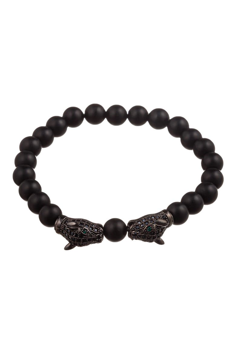 Men's Leopard Head Beaded Bracelet, Main, color, BLACK