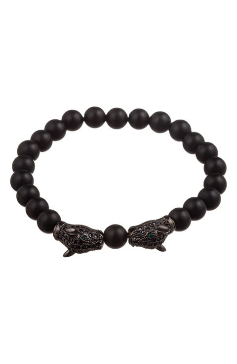Men's Leopard Head Beaded Bracelet