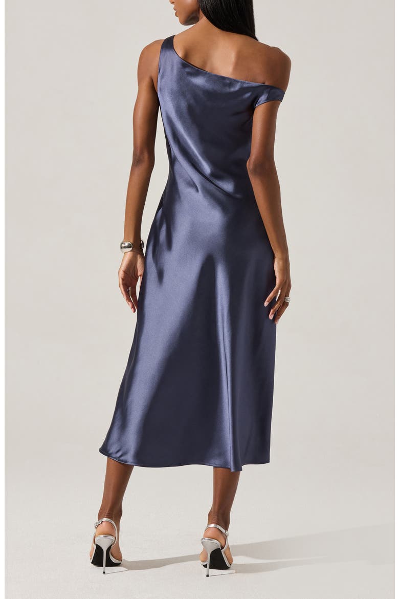 Elain One-Shoulder Satin Dress, Alternate, color, INDIGO