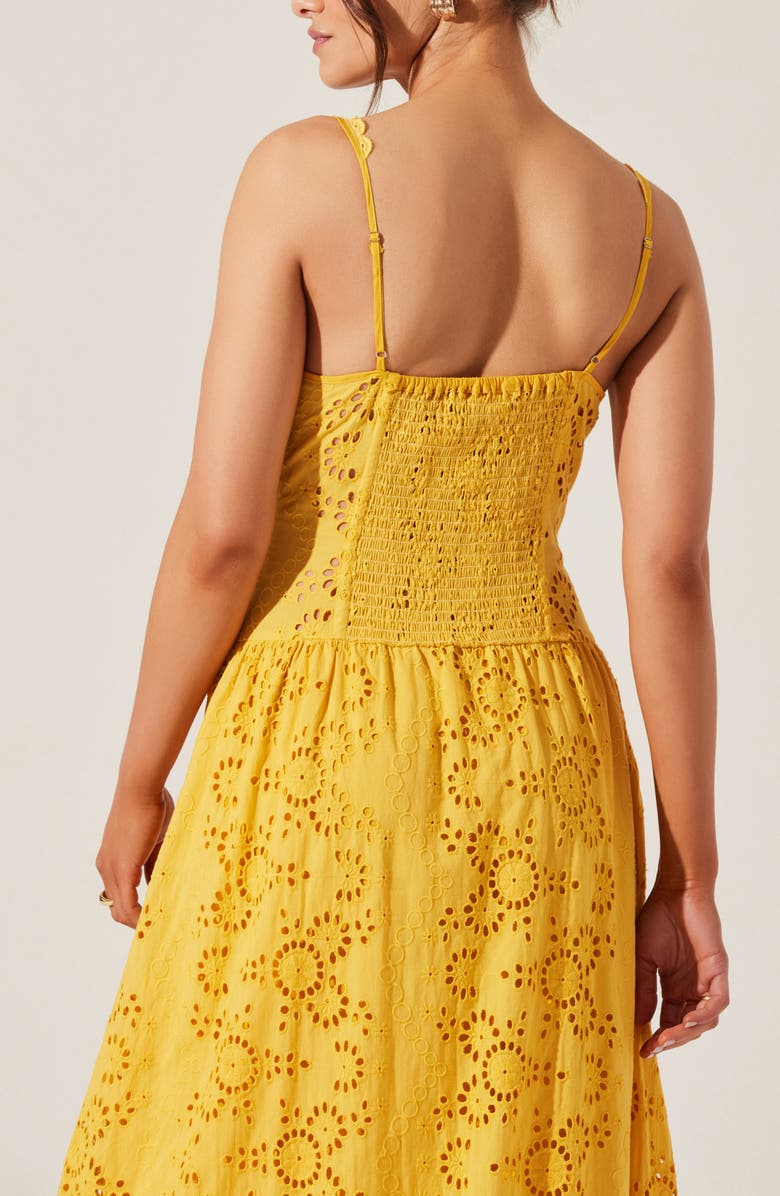 ASTR the Label Yamila Cotton Eyelet High-Low Dress, Alternate, color, Mustard