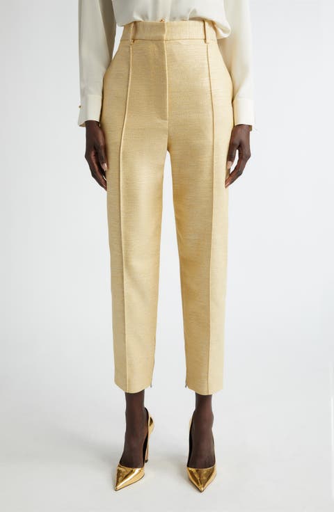 Metallic Twill Pintuck Ankle Pants