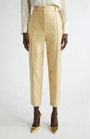 ST. JOHN Metallic Twill Pintuck Ankle Pants