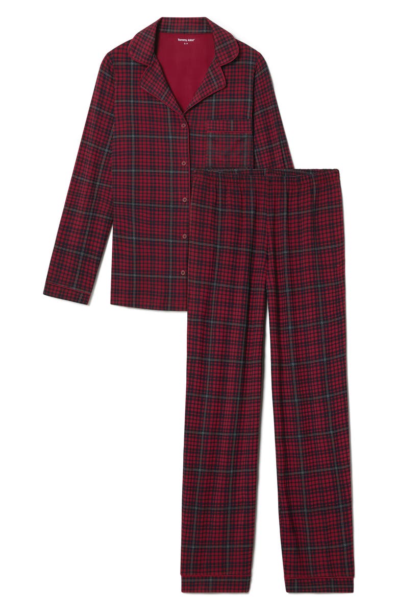 Tommy John Women’s Tri-Blend Sleep Long Sleeve Top & Pant Pajamas, Alternate, color, Rhubarb Flannel