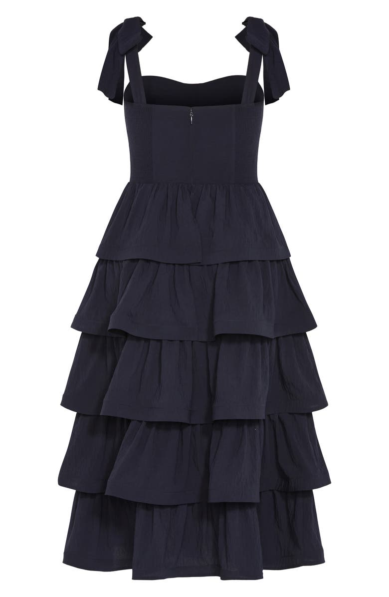 City Chic Elina Tie Strap Tiered Midi Dress, Alternate, color, Navy
