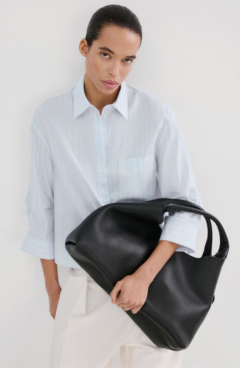 MANGO Stripe Cotton Button-Up Shirt, Alternate, color, Sky Blue