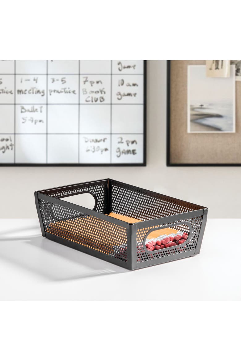 Perforated Metal Storage Bin with Handles - Set of 4 - Matte Black, Alternate, color, Matte Black