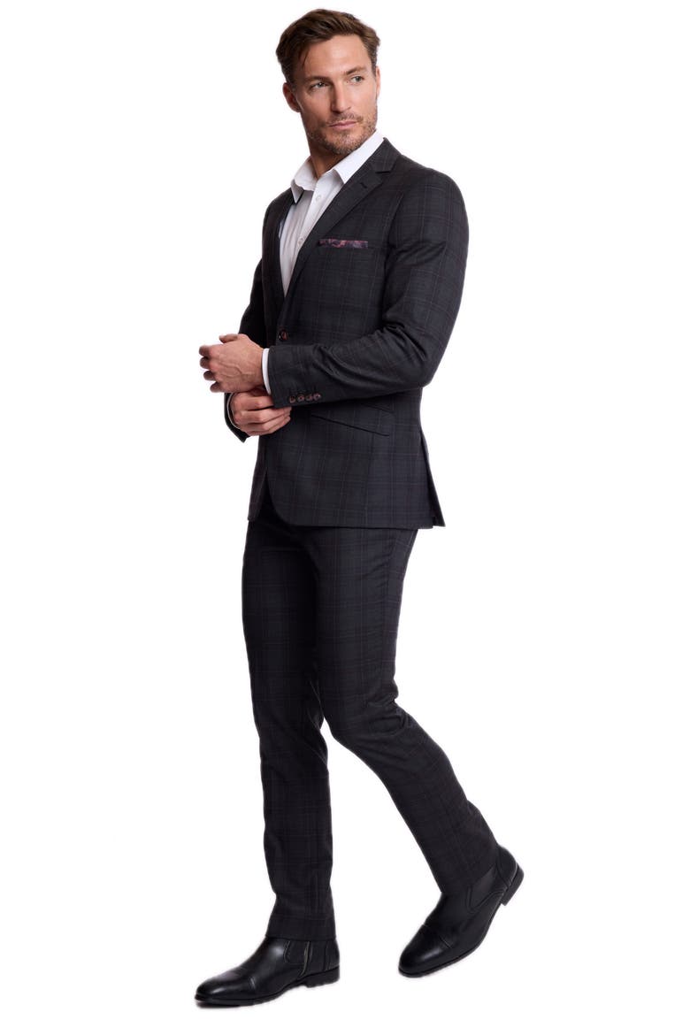 Dover Slim Fit Plaid Suit Jacket, Alternate, color, CHARCOAL BURGUNDY PLAID