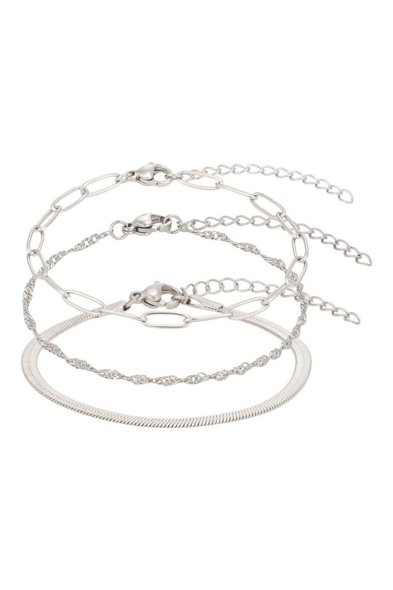 Set of 3 Tarnish Resistant Chain Bracelets, Main, color, SILVER