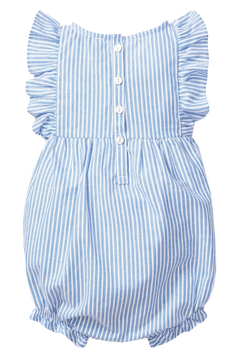 French Blue Seersucker Ruffled Romper, Alternate, color, BLUE