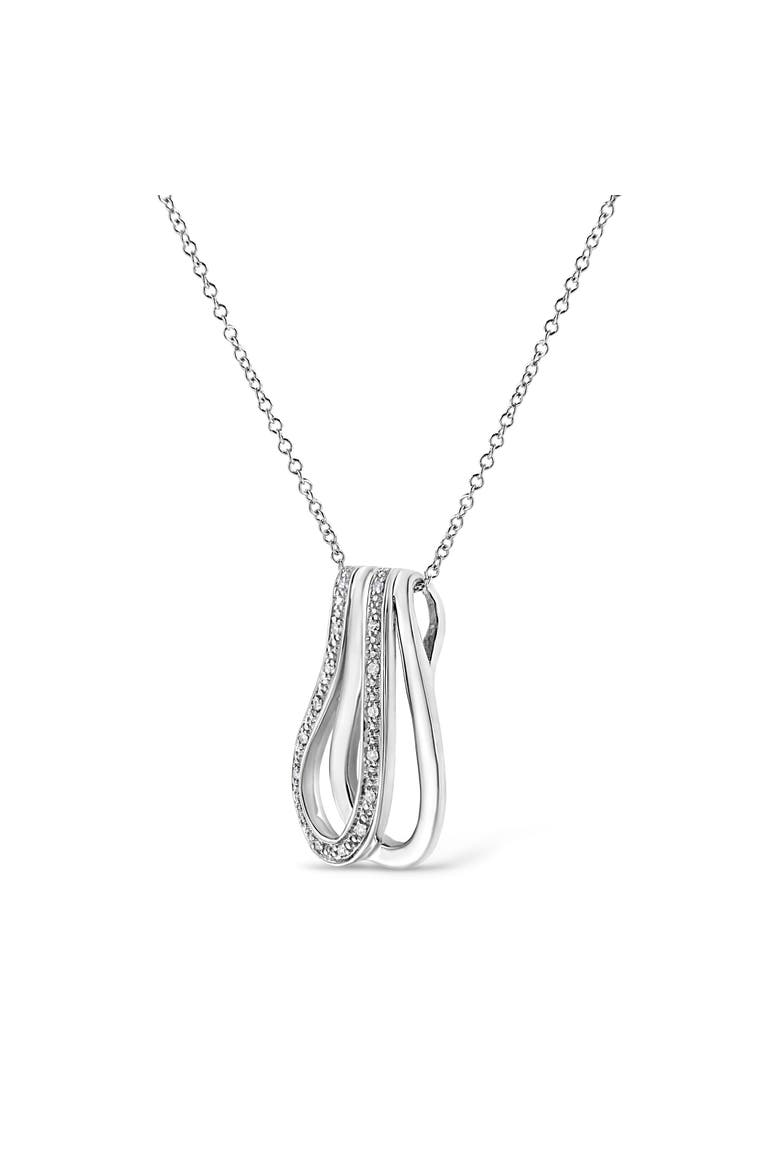 .925 Sterling Silver Pave-Set Diamond Accent Double Curve Pendant Necklace, Alternate, color, White
