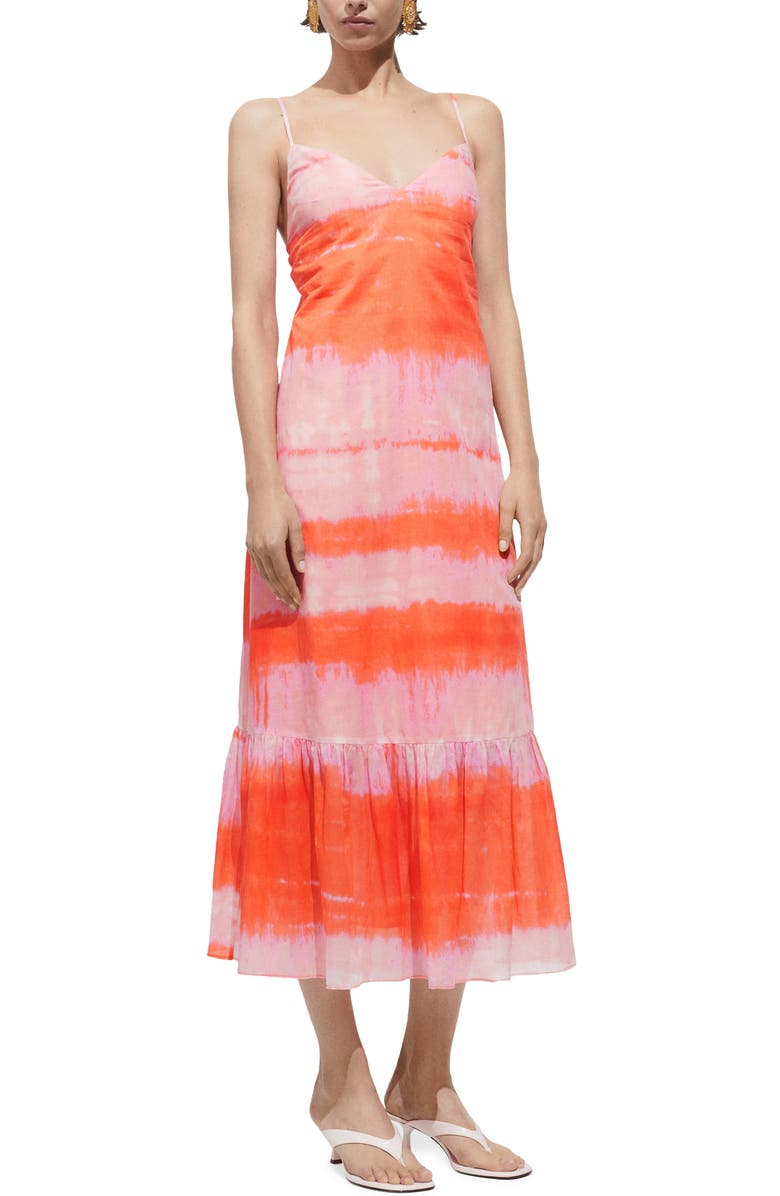 MANGO Print Ruffle Hem Sleeveless Maxi Dress, Main, color,