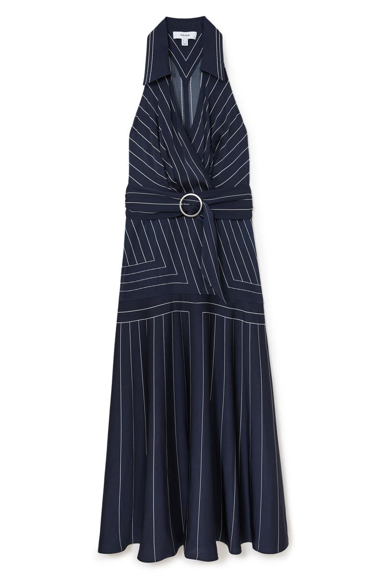 Casey Striped Halter Midi Dress, Alternate, color, NAVY