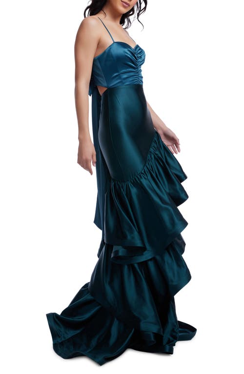 DRESS THE POPULATION DRESS THE POPULATION CLARICE TIERED RUFFLE SATIN GOWN