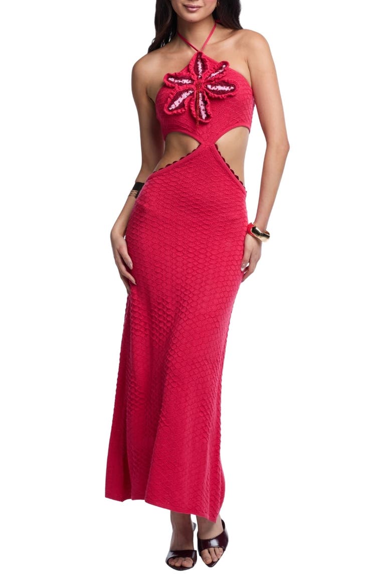 Carla Crochet Flower Cover-Up Dress, Main, color, RED