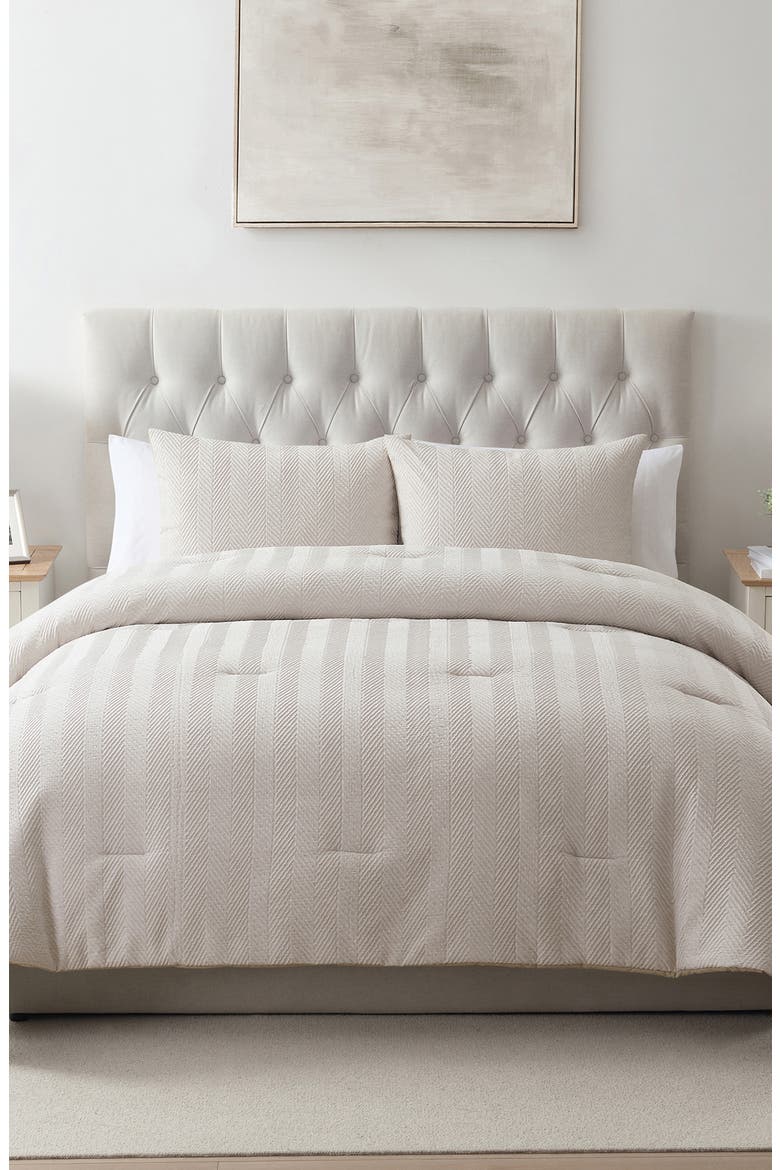 Herringbone Microfiber Reversible Comforter & Sham Set, Alternate, color, TAUPE