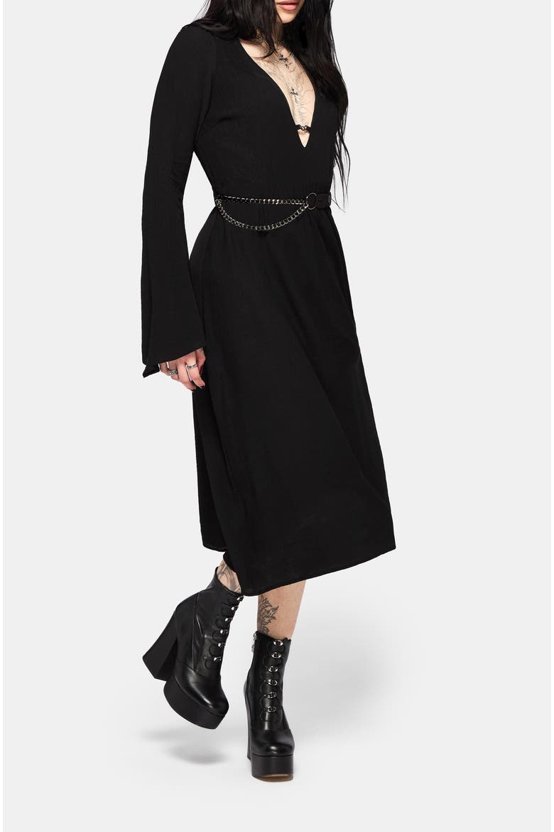 Millicent Chain Front Midi Dress, Alternate, color, Black