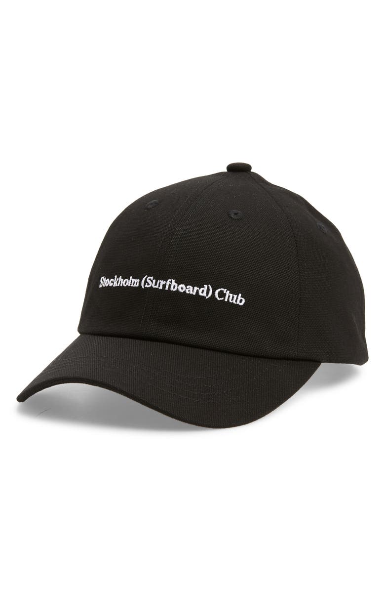 STOCKHOLM SURFBOARD CLUB Pac Logo Embroidered Baseball Cap, Main, color, Black/ White