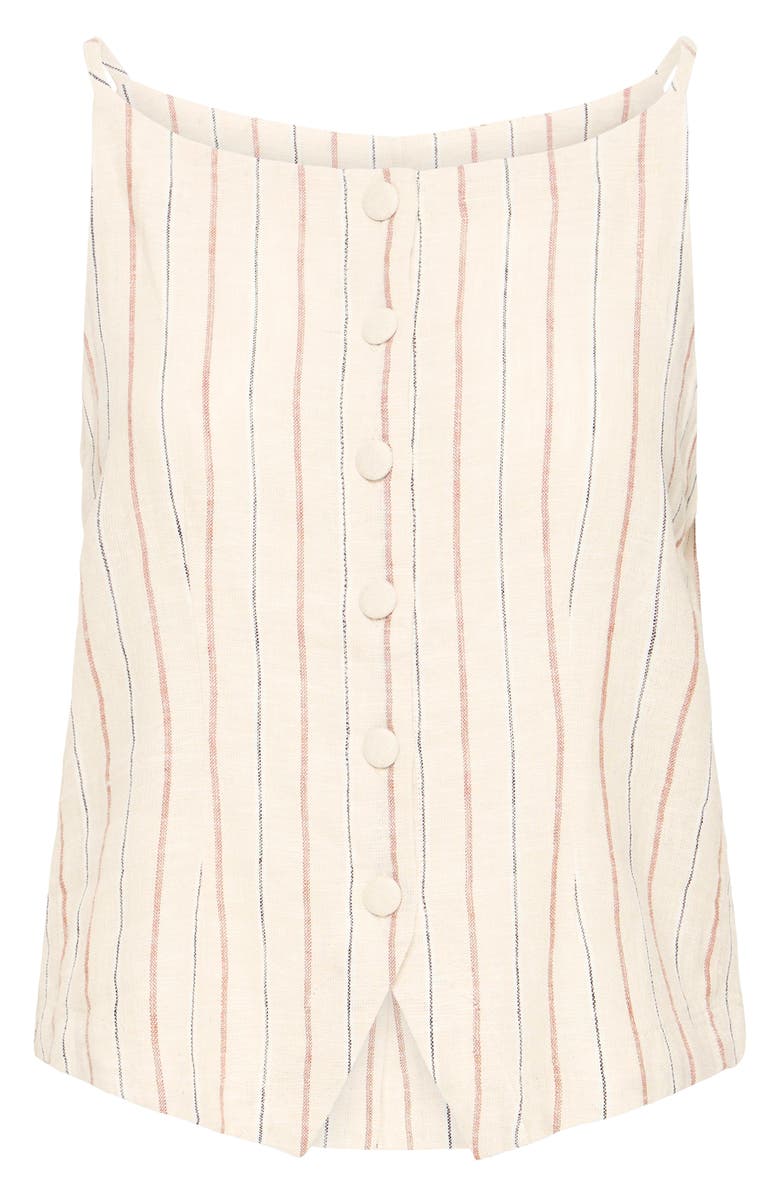 ICHI Sleeveless Linen Blend Top, Alternate, color, Brown Stripe