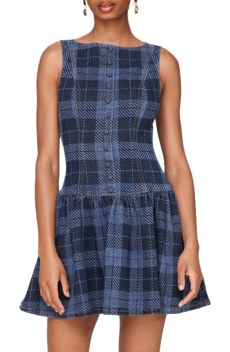 Avec Les Filles Plaid Drop Waist Sleeveless Minidress, Alternate, color, Royal Blue Plaid
