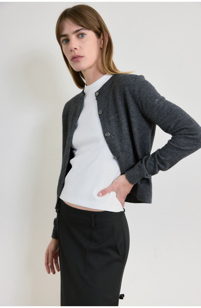 Almina Concept Classic Crew Wool Cardigan, Alternate, color, Charcoal