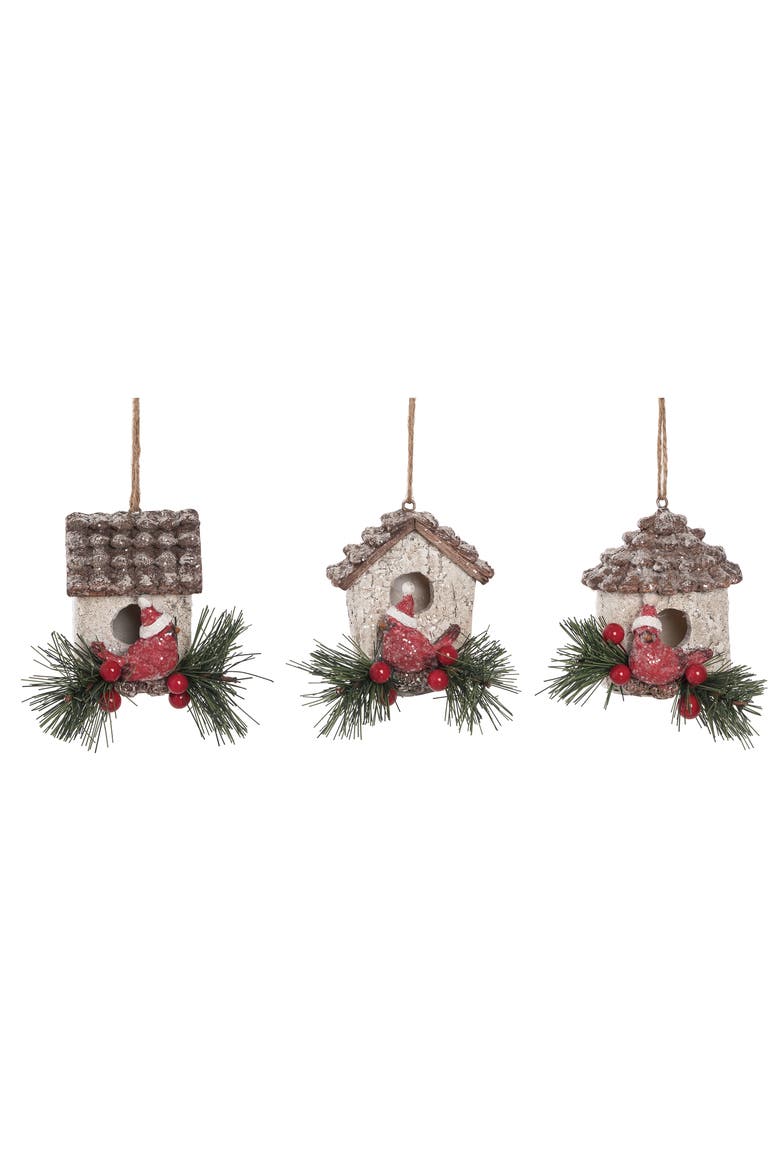Resin Cardinal Bird House Ornament Set of Three Home Decor, Main, color, Multicolored