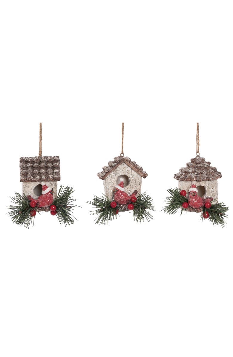 Transpac Resin Cardinal Bird House Ornament Set of Three Home Decor, Main, color, Metallic Gold