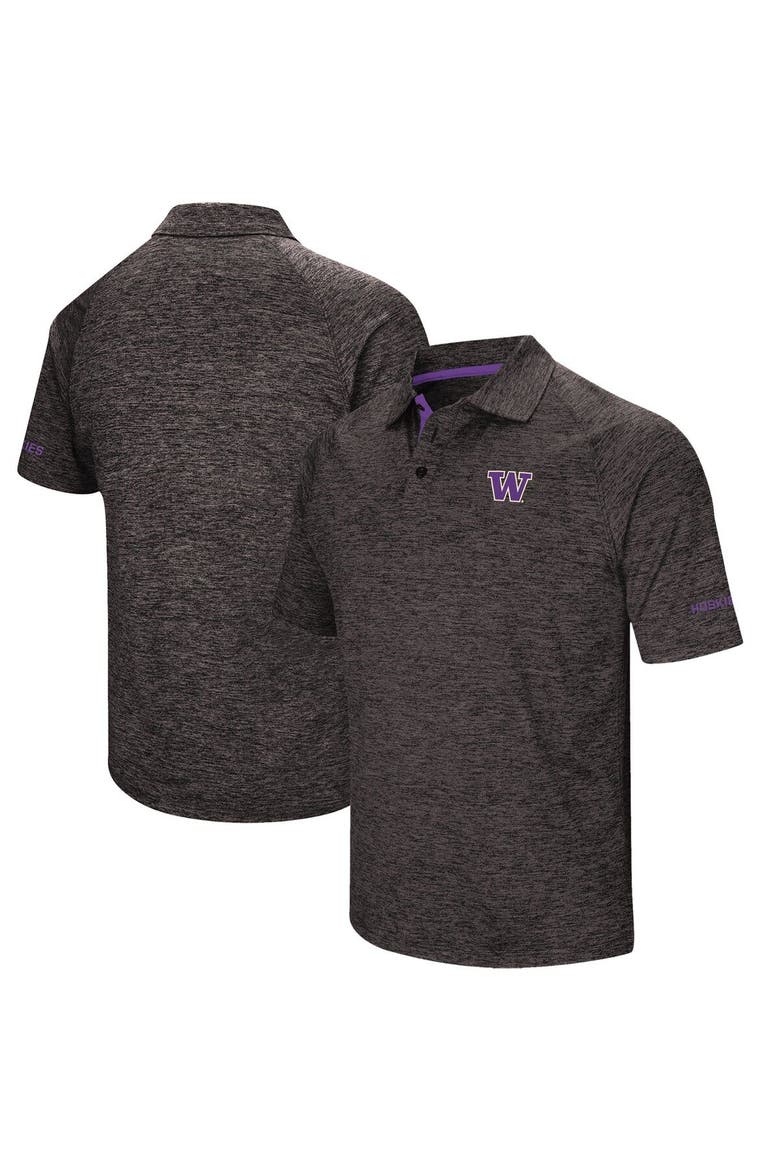 Men's Colosseum Black Washington Huskies Down Swing Polo, Alternate, color, Heather Black