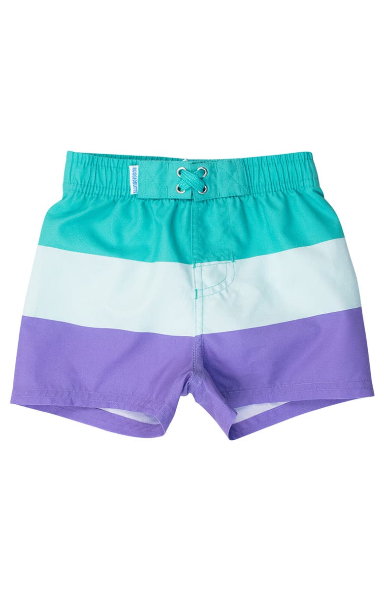 RuggedButts Boys UPF50+ Swim Trunks, Main, color, Green Purple Colorblock