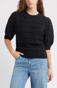 Treasure & Bond Puff Sleeve Cable Knit Sweater