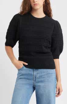 Treasure & Bond Puff Sleeve Cable Knit Sweater