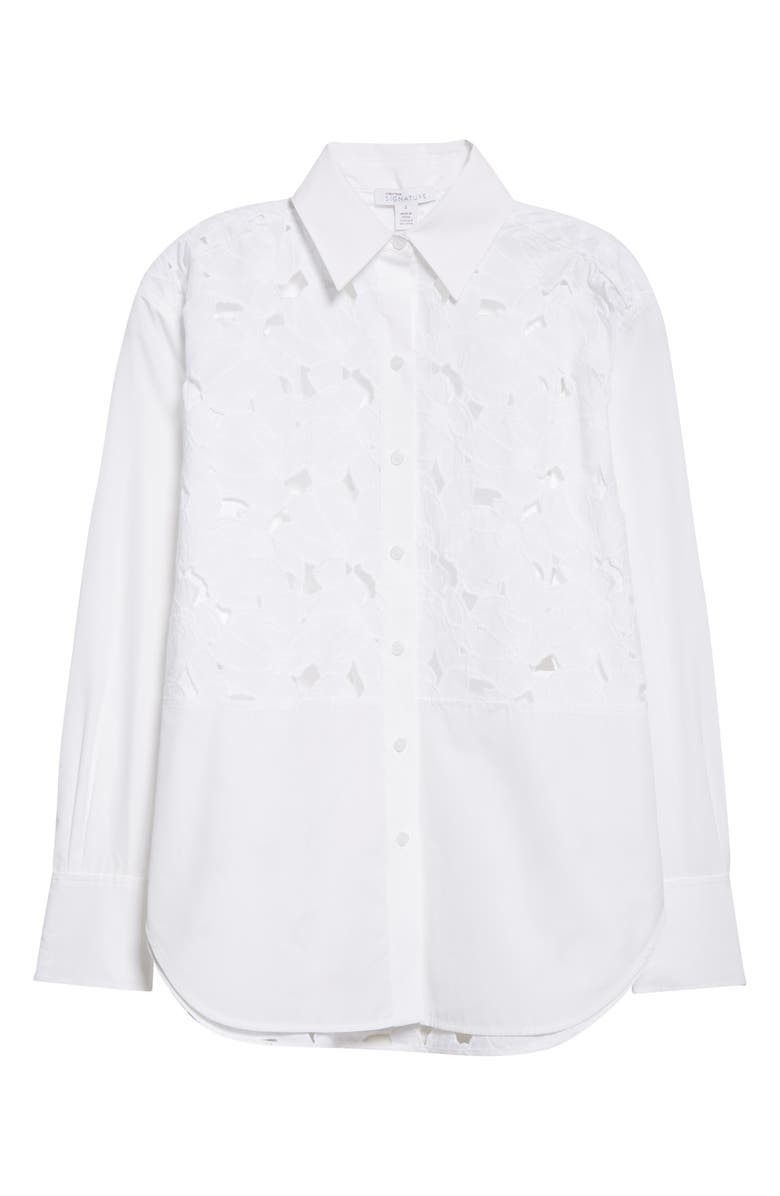 Nordstrom Signature Eyelet Mixed Media Button-Up Shirt, Alternate, color, 