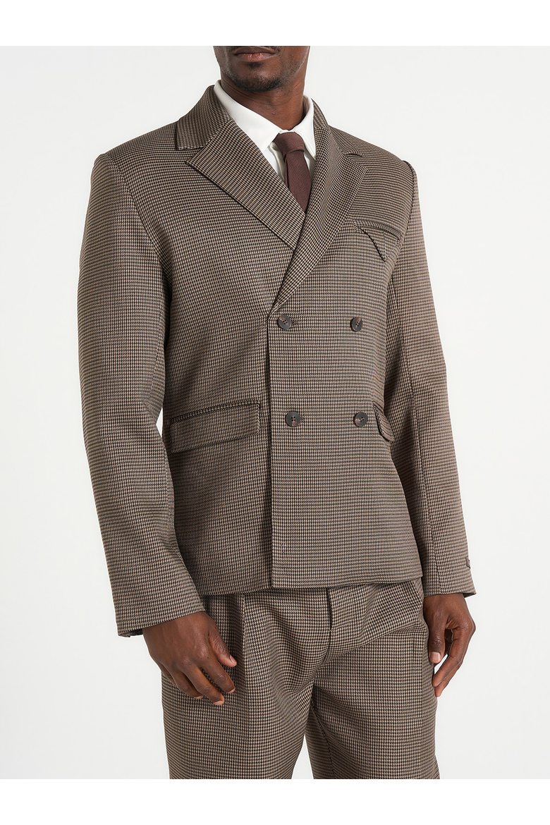 Didier Houndstooth Double Breasted Blazer, Main, color, Brown