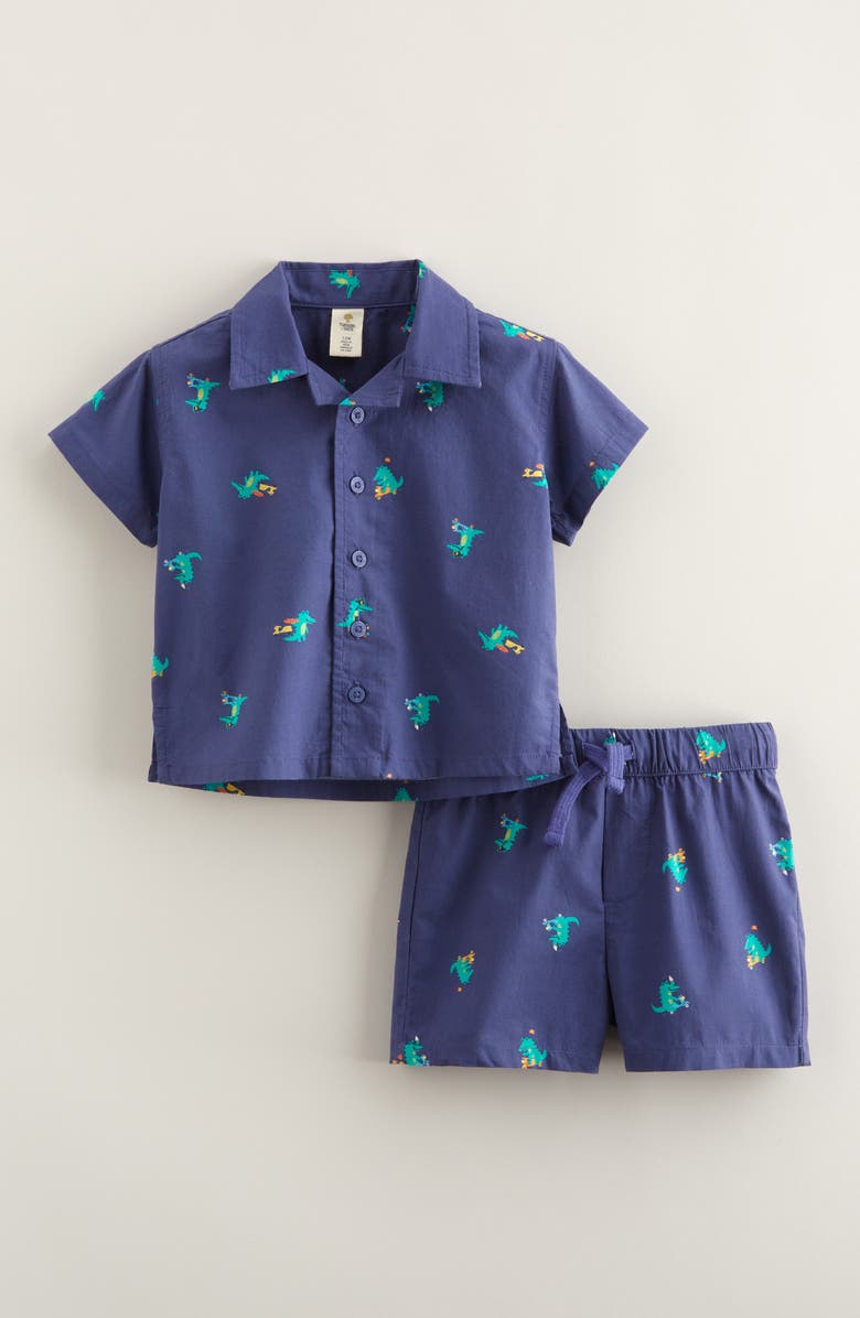 Tucker + Tate Patterned Cotton Camp Shirt & Drawstring Shorts Set, Main, color, Navy Skipper Motor Crocs