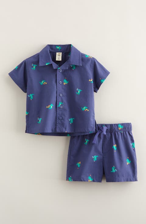 Patterned Cotton Camp Shirt & Drawstring Shorts Set (Baby)