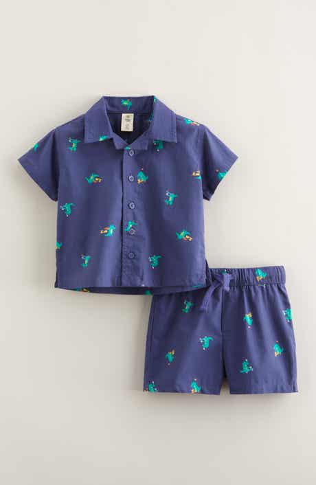Tucker + Tate Patterned Cotton Camp Shirt & Drawstring Shorts Set