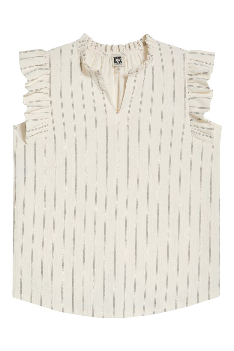 Striped Ruffle Neck Flutter Sleeve Top, Alternate, color, WHITE DOVE/ ANNEBLACK