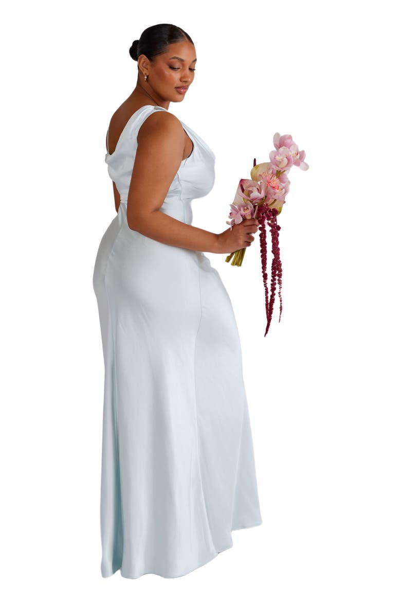 Cowl Front Asymmetric Bridesmaid Dress, Alternate, color, Ice Blue
