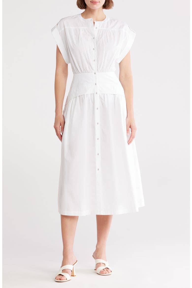 Cuffed Cap Sleeve Cotton Fit & Flare Dress, Main, color, WHITE