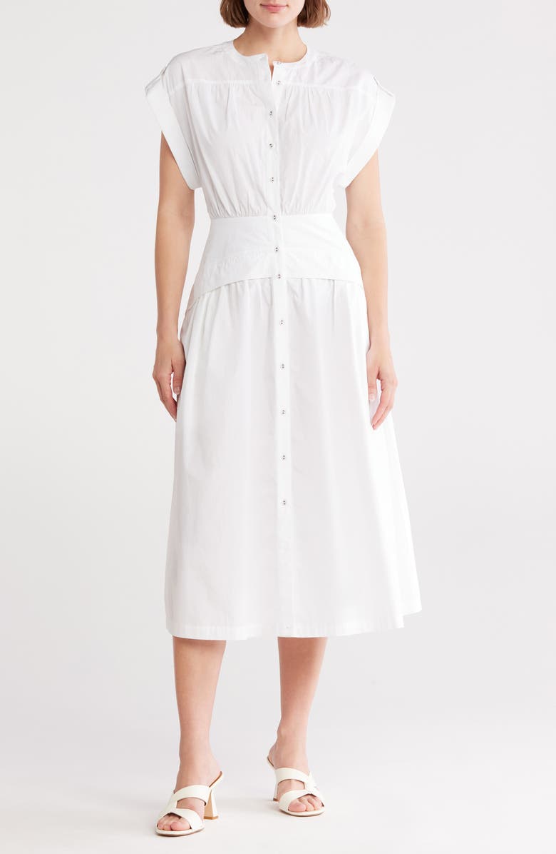AREA STARS Cuffed Cap Sleeve Cotton Fit & Flare Dress, Main, color, White