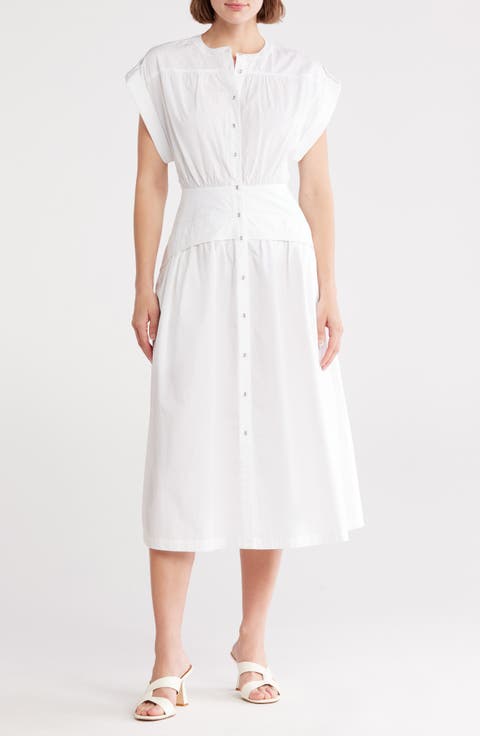 Cuffed Cap Sleeve Cotton Fit & Flare Dress