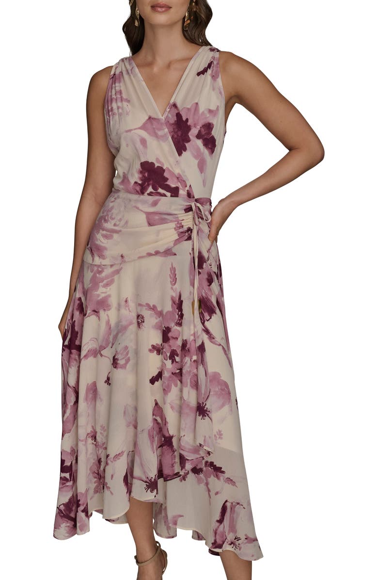 Donna Karan New York Floral Print Midi Dress, Alternate, color, Wisteria